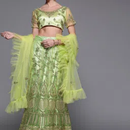 SHADOW & SAINING Green & Silver-Toned Embroidered Semi-Stitched Lehenga Unstitched Blouse With Dupatta-picture-28