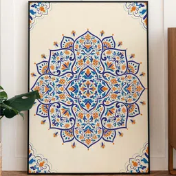 INDIAN CLASSIC ART Cream-Coloured & Blue Indian Mandala Framed Wall Art-picture-29