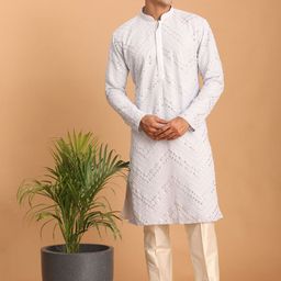 VASTRAMAY Chevron Embroidered Mirror Work Kurta with Pyjamas-picture-10