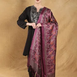 Exotic India Floral Khari Print Satin Dupatta-image-38