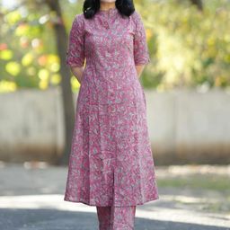 GoSriKi Floral Printed Notch Neck Thread Work Kurta With Trouser-picture-36