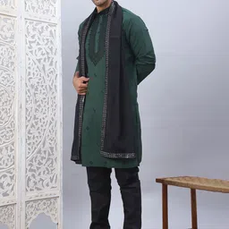 Jompers Men Embroidered Regular Sequinned Kurta with Pyjamas & With Dupatta image 5