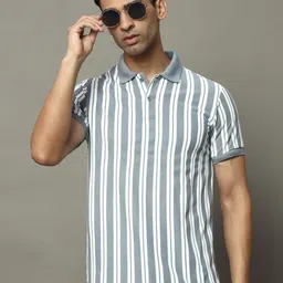 OGEN Men Striped Polo Collar Pockets T-shirt-image-47
