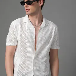 THE BEETEL HOUSE Men Relaxed Fit Cuban Collar Textured Casual Shirt-image-66