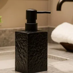 MARKET99 Black Textured Matte Contemporary Rough Stone Soap Dispenser image 5