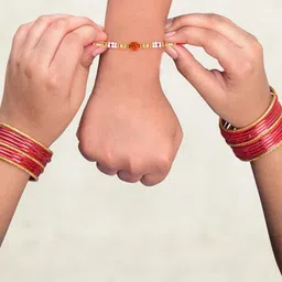 Vivastri Pearls OM Gold and Rhodium Plated Alloy Rakhi for Lovely Brother [VIVA1225RKG] image 3