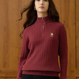 U.S. Polo Assn. Women Cable Knit Mock Collar Pullover Sweater With Half Zipper-picture-25