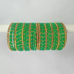 poshing Set Of 34 Green Glass Artificial Stones & Beads Bangles-image-51
