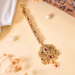 Silvermerc Designs Gold-Plated Artificial Stones Studded Maang Tikka Head Jewellery-picture-14
