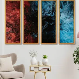 999store Beautiful Multicolour Canvas Framed Landscape Art Panel Set of 4 image 1