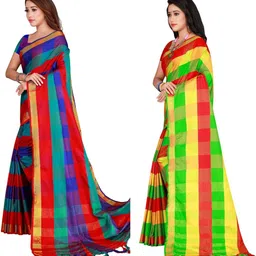 SHAIBO SAREE Checked Silk Cotton Uppada Saree image 4