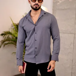 KHUSHI CREATION Men Original Slim Fit Textured Spread Collar Casual Shirt-picture-14