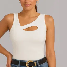 SZN Women White Sleeveless Ribbed Cotton Crop Top-image-66