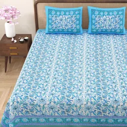 Myntra Elegant Homes Blue & White Floral Cotton 180TC Double King Bedsheet Set-2.75mx2.25m-picture-31
