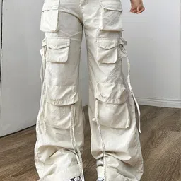 LA CHIC PICK Women Solid Straight Fit Cargos Trousers-picture-16