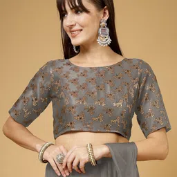Oomph! Non Padded Boat Neck Saree Blouse-image-84