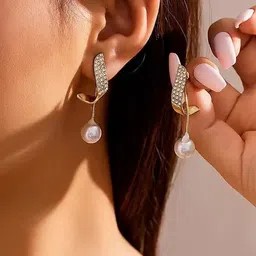 ONUYX Stone Studded Gold Platted Drop Earrings image 4