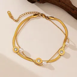 MYKI Stainless Steel Gold-Plated Artificial Stones Studded And Beaded Wraparound Bracelet-picture-27