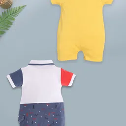 BABY GO Boys Pack Of 2 Printed Pure Cotton Rompers image 2