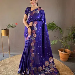 sanjana  silk SANJANA SILK Woven Design Zari Silk Blend Kanjeevaram Saree image 2