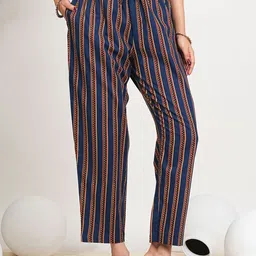 YASH GALLERY Floral Printed V-Neck Pleated Cotton A-Line Kurta With Trouser And Dupatta image 2