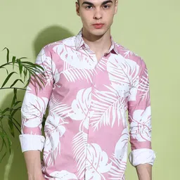 FUBAR Floral Printed Spread Collar Cotton Slim Fit Casual Shirt-picture-33