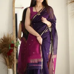 PRISHA FASHION Woven Design Zari Pure Cotton Banarasi Saree image 4
