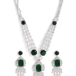 Priyaasi American Diamond-Studded Floral Necklace and Earrings image 2