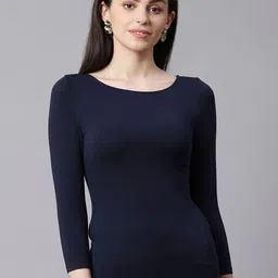 Marks & Spencer Women Navy Blue Solid Round Neck T-shirt-picture-36