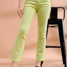 Freehand by The Indian Garage Co Women Green High Rise Stretchable Bootcut Cropped Jeans-image-20