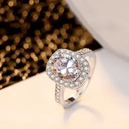 Yellow Chimes Platinum-Plated White Crystal Studded Adjustable Finger Ring-image-0
