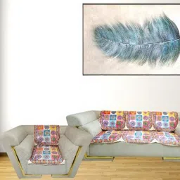 TANLOOMS Red & White Printed Velvet Sofa Cover-image-45