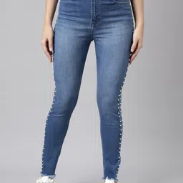 SHOWOFF Women Jean Skinny Fit Light Fade Embellished Whiskers Stretchable Jeans-picture-40