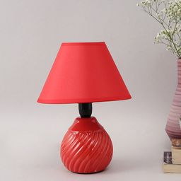 TAYHAA Red Textured Ceramic Round Table Lamp-picture-43