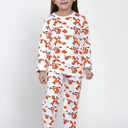 berrytree Girls Orange & White Organic Cotton Printed Sustainable Night Suit-picture-12