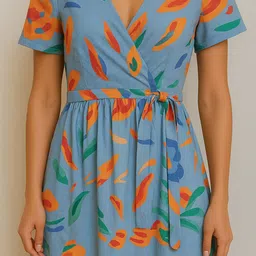 sollobell Women Print V-Neck Wrap Dress image 2