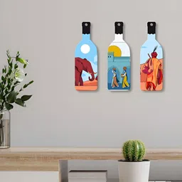 ArtVibes 3Pcs Blue & White Printed Wooden Wall Decor Hangings-picture-18