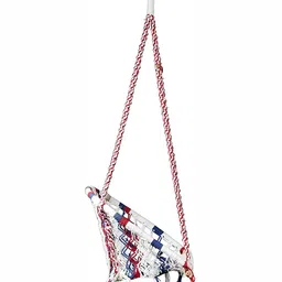 Swingzy Red & White Textured Pure Cotton & Wood Hammock Swing image 4