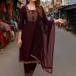 Lookmark Women Ethnic Motifs Self Design Kurta with Trousers & Dupatta-picture-13