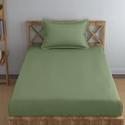 Trance Home Linen Green 400 TC Single Bedsheet with 1 Pillow Covers-picture-41