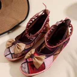 SIRDENILL Women Wedge Flats with Beaded Ankle Strap & Bow-picture-23