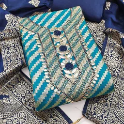 Blue Banarasi Jacquard With Gota Patti Work Unstitched Dress Material-image-24