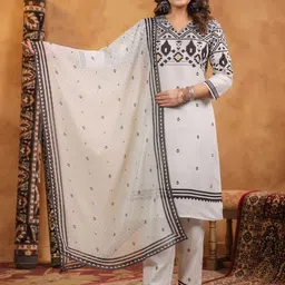 Span Women Printed V-Neck Pure Cotton Kurta with Trousers & With Dupatta-picture-30