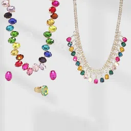 ORANGENYSHA Gold-Plated AD Gemstone Studded Jewellery Set-picture-10