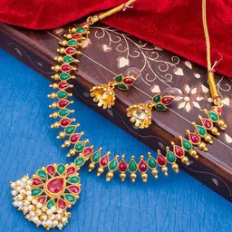 Sukkhi Gold-Plated Stone Studded & Beaded Necklace & Earrings-image-77