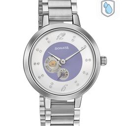 Sonata Women Silver-Toned Brass Printed Dial & Silver Toned Bracelet Style Straps Analogue Watch 8141SM14-picture-32