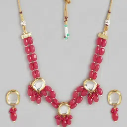 Anouk Women Gold-Plated Kundan Studded Layered Beaded Necklace with Earrings-image-63