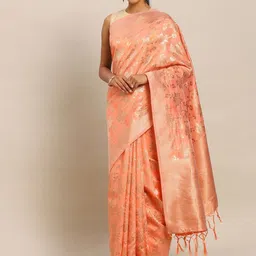 Sangria Pink Floral Woven Design Zari Banarasi Saree-picture-40