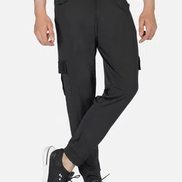 IMPERATIVE Men Black Solid trackpants with cargo pockets image 1