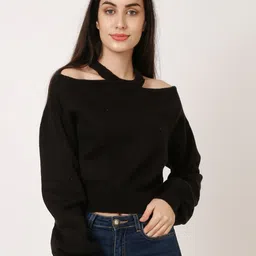 NoBarr Women Black Solid Crop Pullover Sweater-picture-37